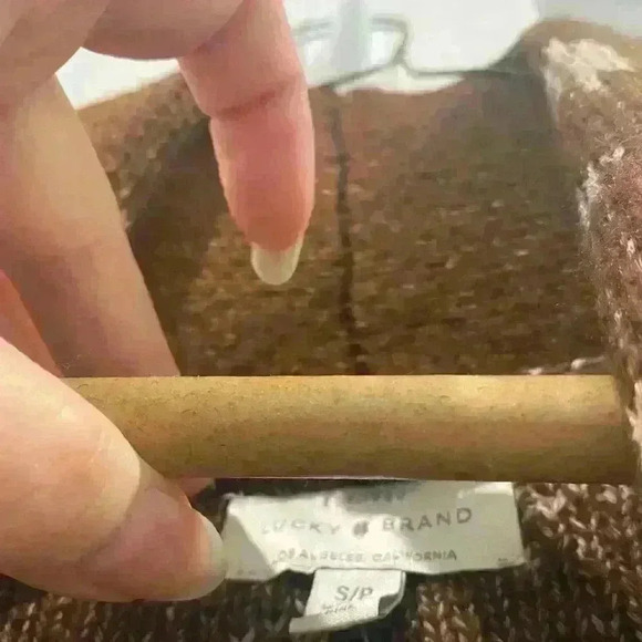 NWT Lucky Brand Fair Isle Cardigan Sweater in Brown/Tan Sz S *no belt - Picture 6 of 8